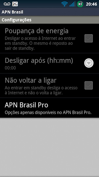 APN Brasil página de configurações para desligamento de dados automaticamente