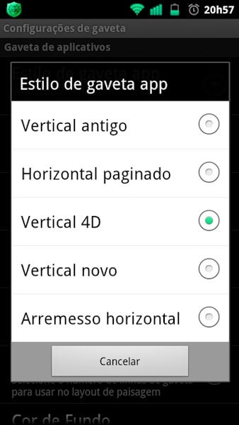 ADWLauncher EX opção de estilo da gaveta de aplicativos