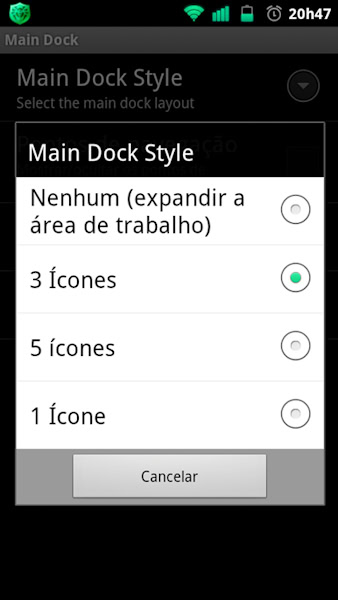 ADWLauncher EX opção Main Dock Style