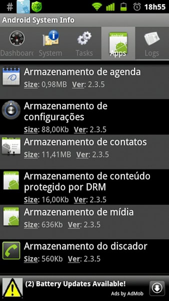 Aplicativo Android System Info aba Apps