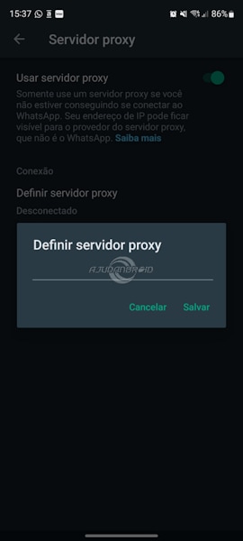 WhatsApp Configurações servidor proxy