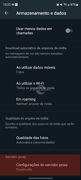 WhatsApp Configurações servidor proxy