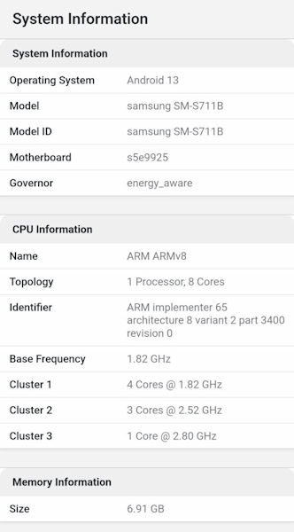 Galaxy S23 FE benchmark