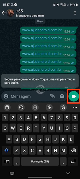 Mensagem de vídeo no WhatsApp