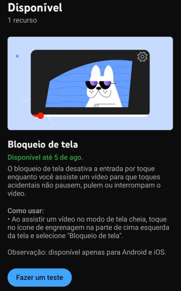 YouTube Bloqueio de tela