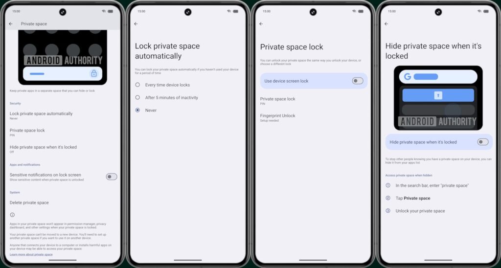 Espaço privado do Android 15