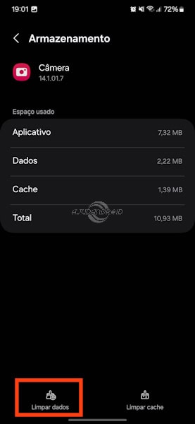 Aplicativo de câmera limpar dados