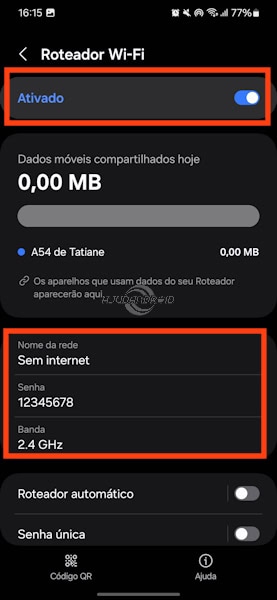 Compartilhar a internet sem fio dos Galaxy da Samsung