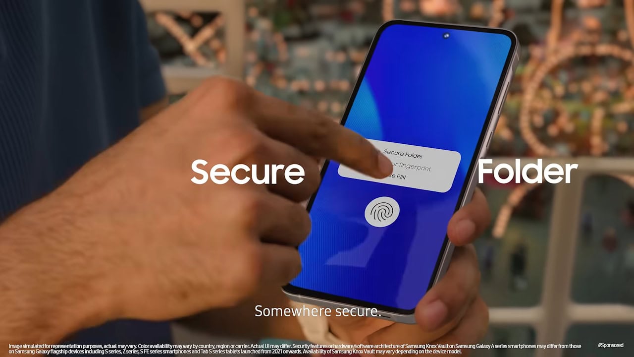 Galaxy A55, leitor de digital na pasta segura