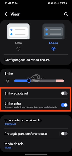 Galaxy modo brilho extra para a tela