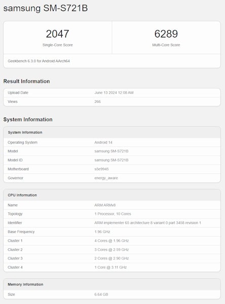 Galaxy S24 FE benchmark Geekbench