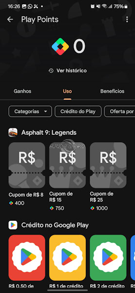 Google Play Points no Brasil, nível troca de pontos