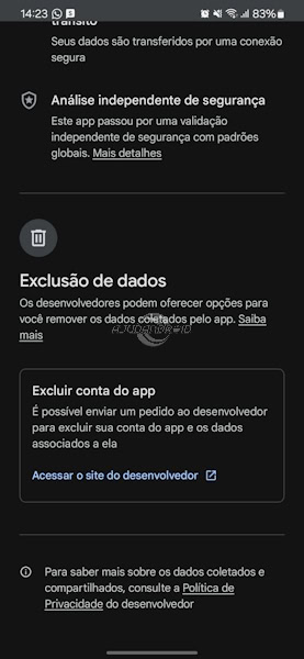 Google Plasy Store seção exclusão de dados do usuário