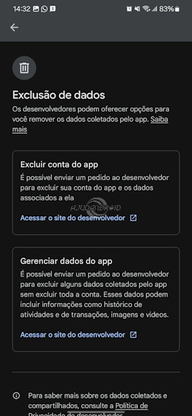 Google Plasy Store seção exclusão de dados do usuário