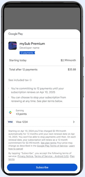 Google Play Store assinaturas parceladas