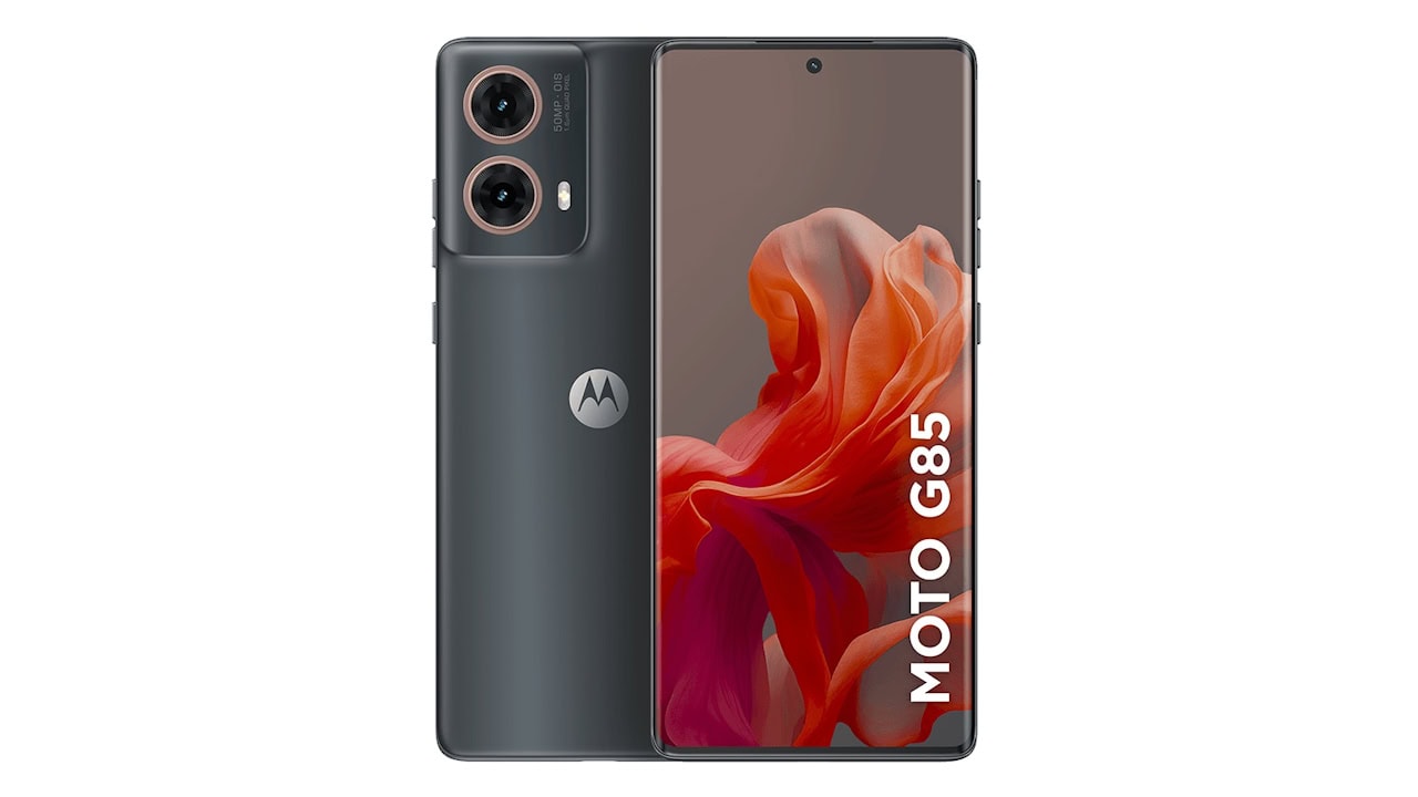 Motorola Moto G85 5G frontal e traseira na cor grafite