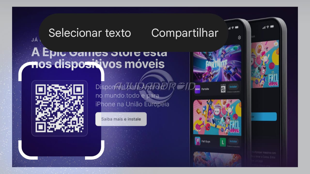 Circule para pesquisar no Google, compartilhamento de imagem e leitor de QR Code