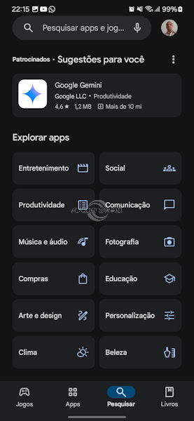 Google Play Store guia Pesquisa categorias de aplicativos