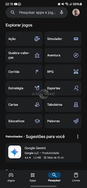 Google Play Store guia Pesquisa categorias de jogos