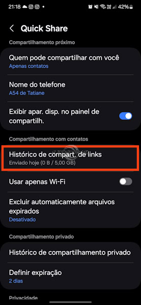 Quick Share compartilhamento com link e QR Code com limitação de 5GB