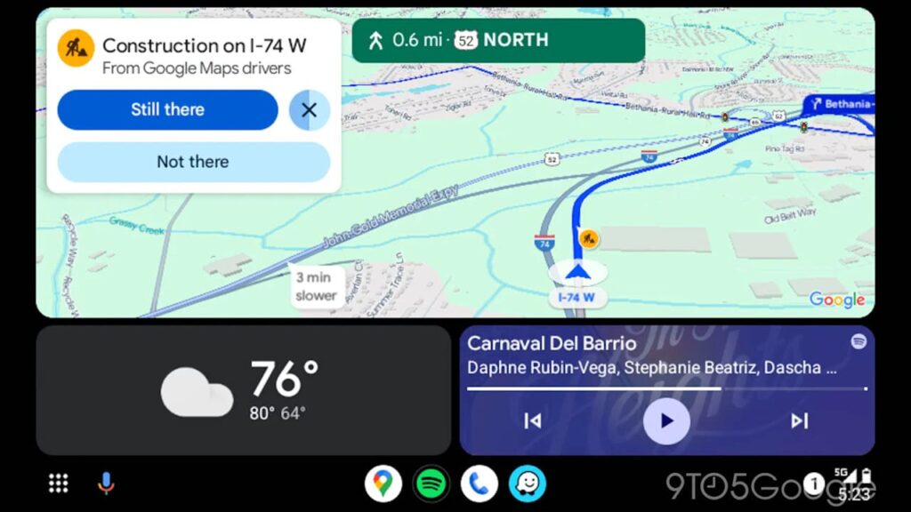 Android Auto mostrando no Google Maps o relátorio de incidentes