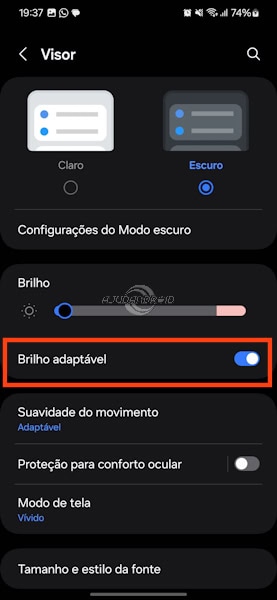 Como desligar o brilho adaptável nos Samsung Galaxy