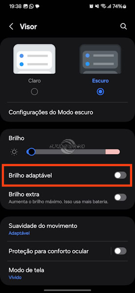 Como desligar o brilho adaptável nos Samsung Galaxy