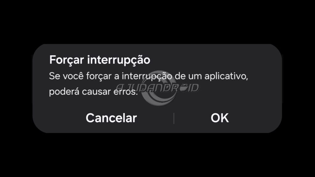 Como força a parada de aplicativos, mensagem de aviso