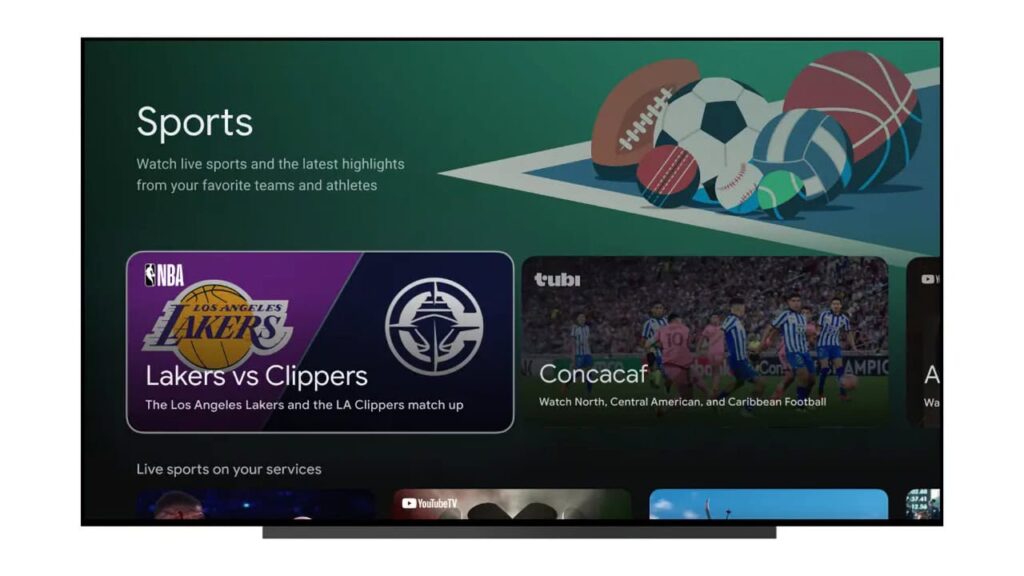 Google TV nova Guia de esportes