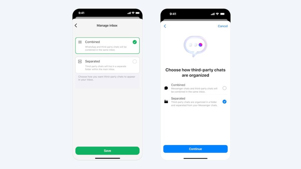 Messenger e WhatsApp, suporte para aplicativos de terceiros