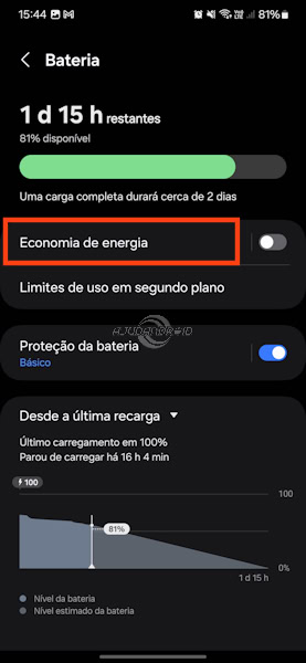 Como ativar a Economia de energia adaptável nos Samsung Galaxy