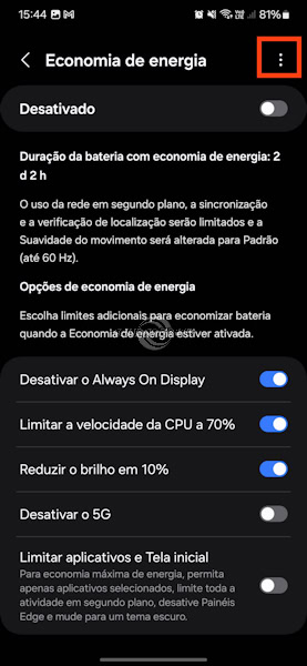 Como ativar a Economia de energia adaptável nos Samsung Galaxy