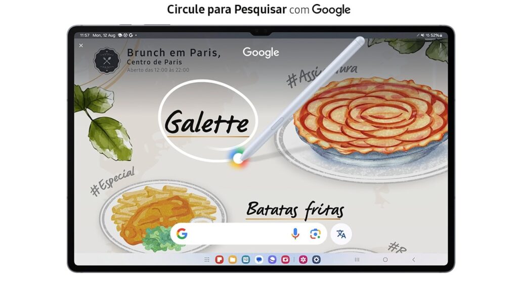 Galaxy Tab S10 Ultra com recurso circule para pesquisa no Google utilizando caneta S-Pen