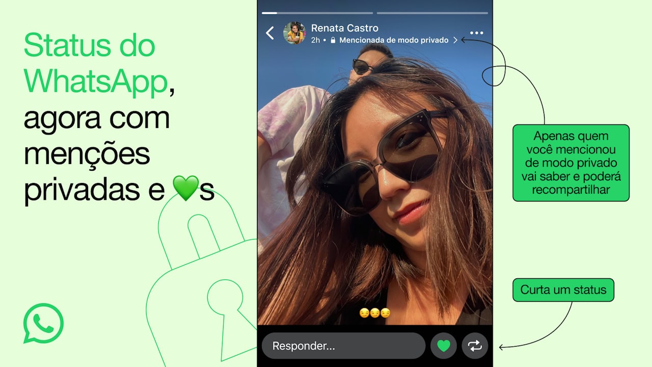 WhatsApp traz ao status as funções de curtir e mencionar, o que permite recompartilhar