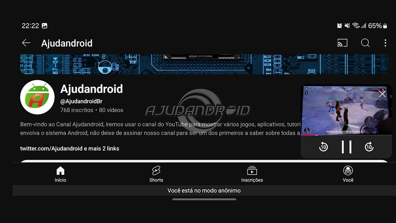 YouTube mini janela para visualização de vídeo no telefone
