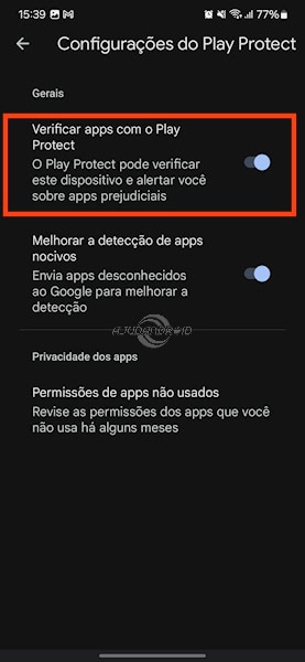 Desativando o Google Play Protect