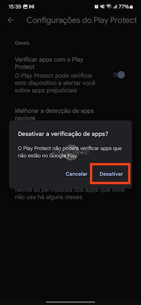 Desativando o Google Play Protect