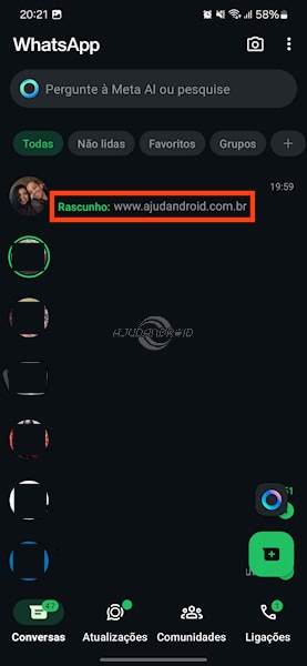 WhatsApp rascunho para mensagens