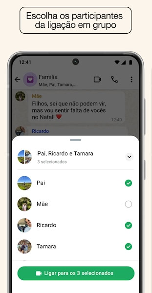 WhatsApp aprimoramentos em ligações, selecionar pessoas do grupo