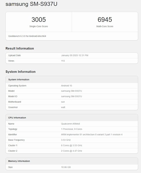 Galaxy S25 Slim em benchmark