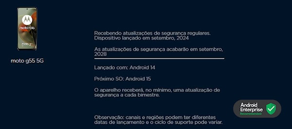 Moto G55 suporte em atualização de segurança