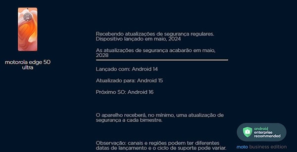 Motorola Edge 50 Ultra suporte em atualização de segurança