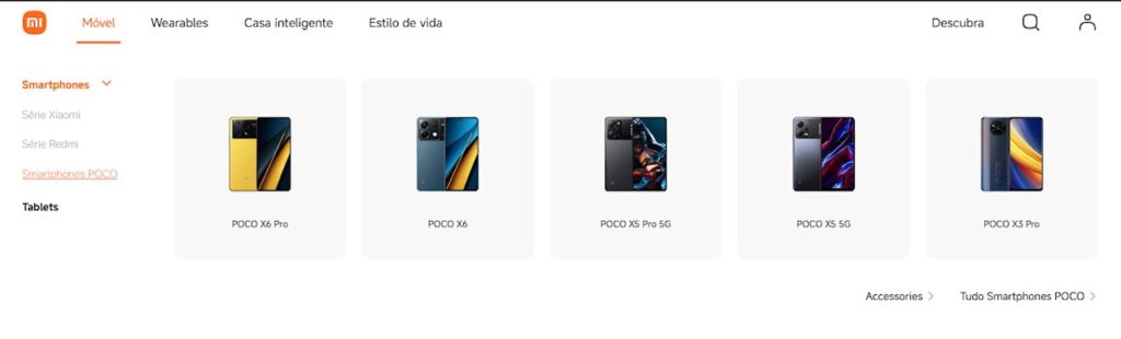 Marca POCO integrada no site da Xiaomi Brasil (mi.com/br/)