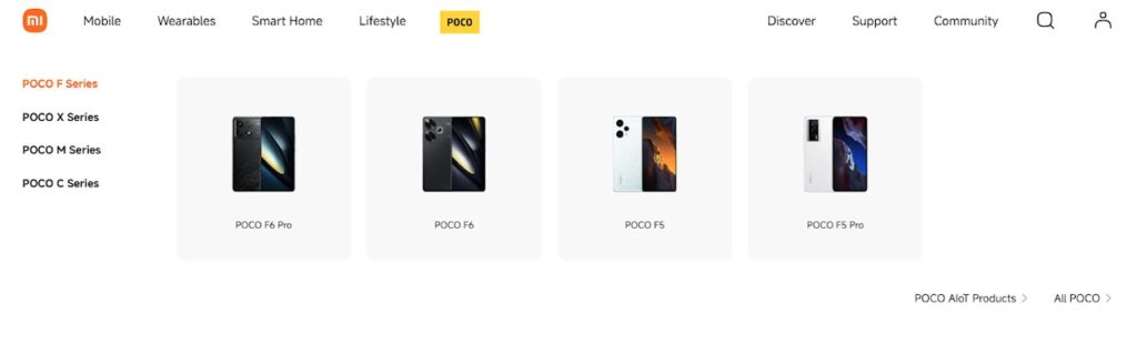 Marca POCO integrada no site da Xiaomi Global (mi.com)